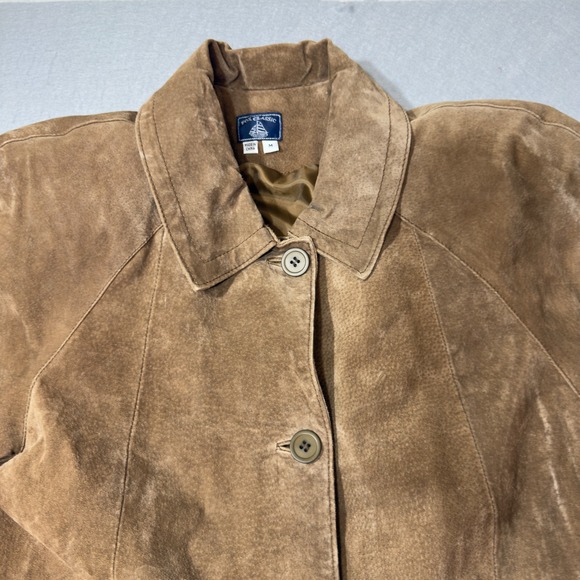 Fox Classic Jackets & Blazers - Fox Classic Brown Suede Leather Car Coat Jacket Womens Medium Button Front VTG